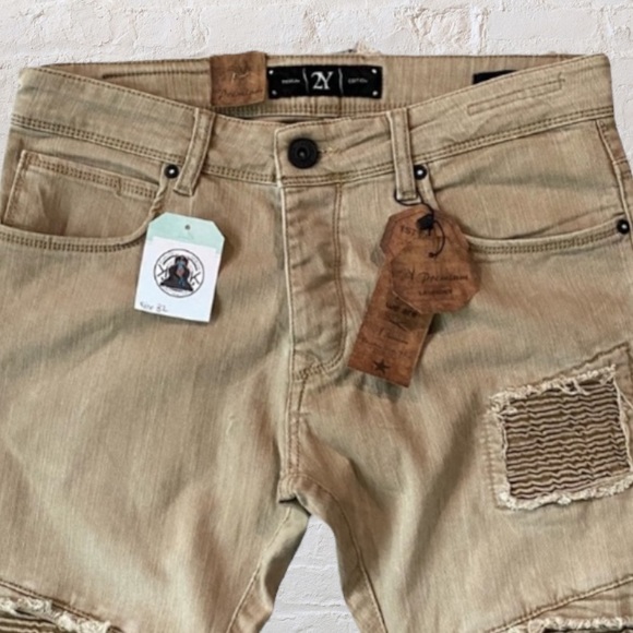 2Y Premium Edition Mens Slim Fit Distressed Khaki Jeans - Picture 2 of 15
